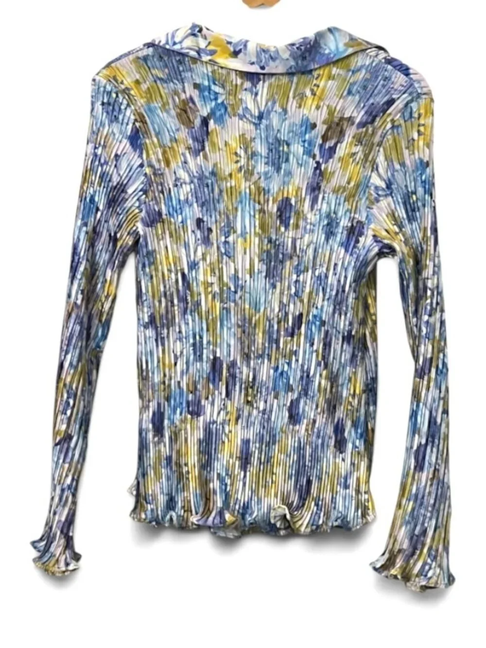 MNG Mango Blue Floral Pleated Long Sleeve Blouse Size 8 Y2K Fairy Italian Fabric
